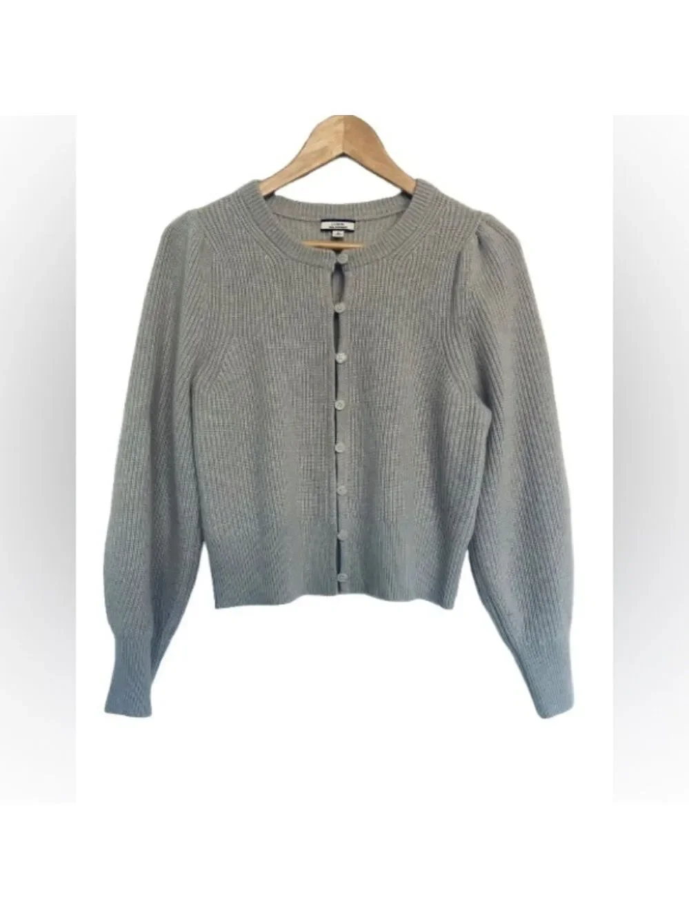 J. Crew Cashmere puff-sleeve cardigan sweater in Gray. Size Small